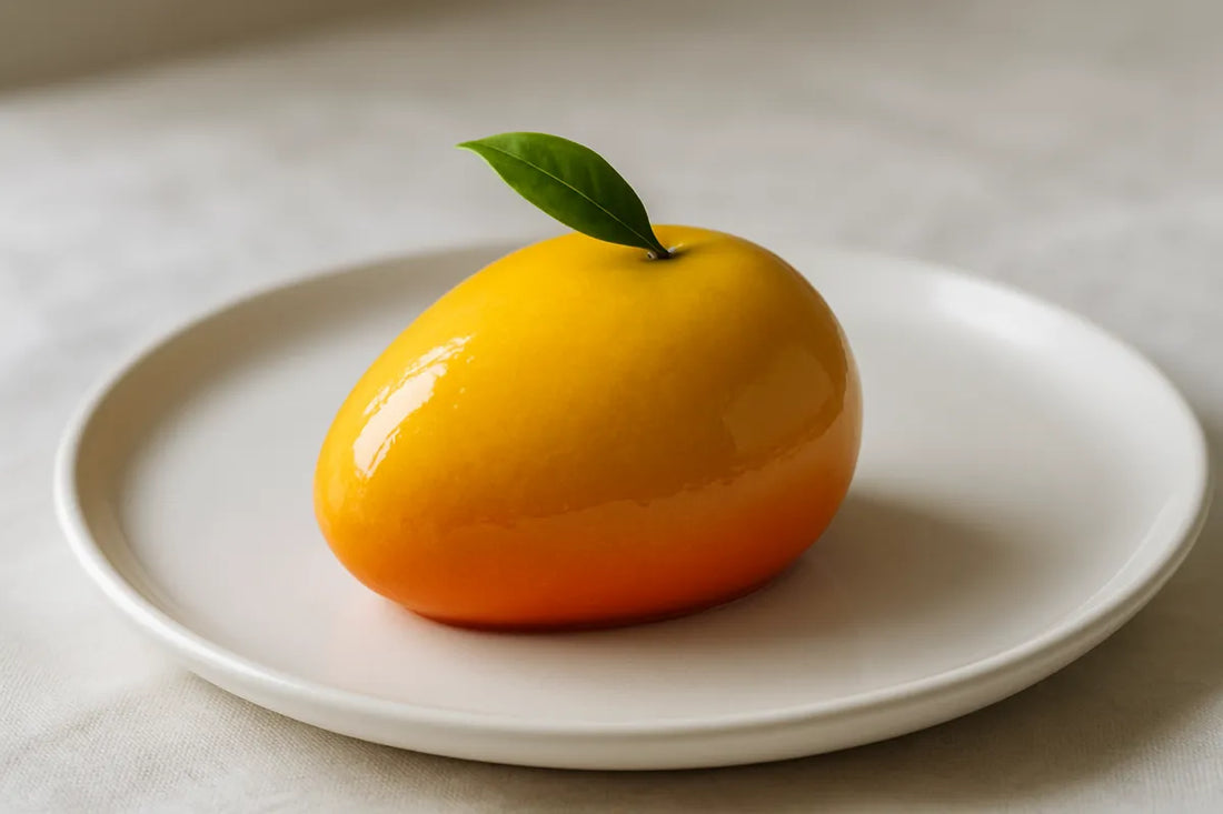 Dessert trompe-l'œil en forme de mangue réaliste