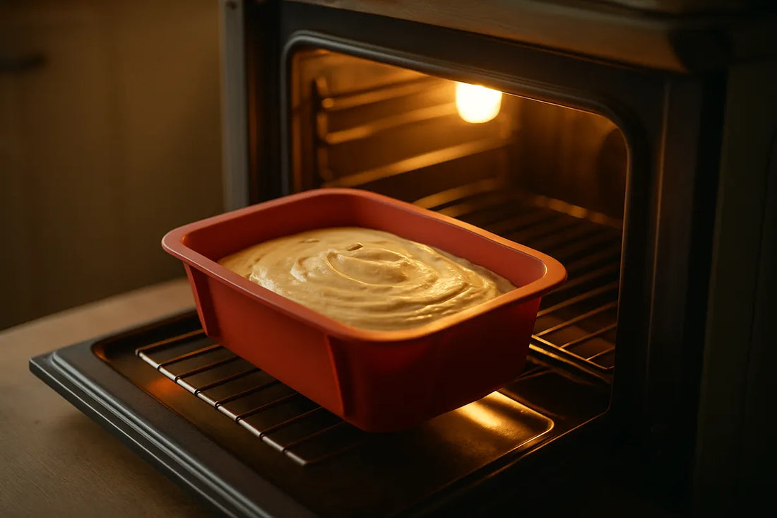 Moule en silicone enfourné pour la cuisson d'un gâteau